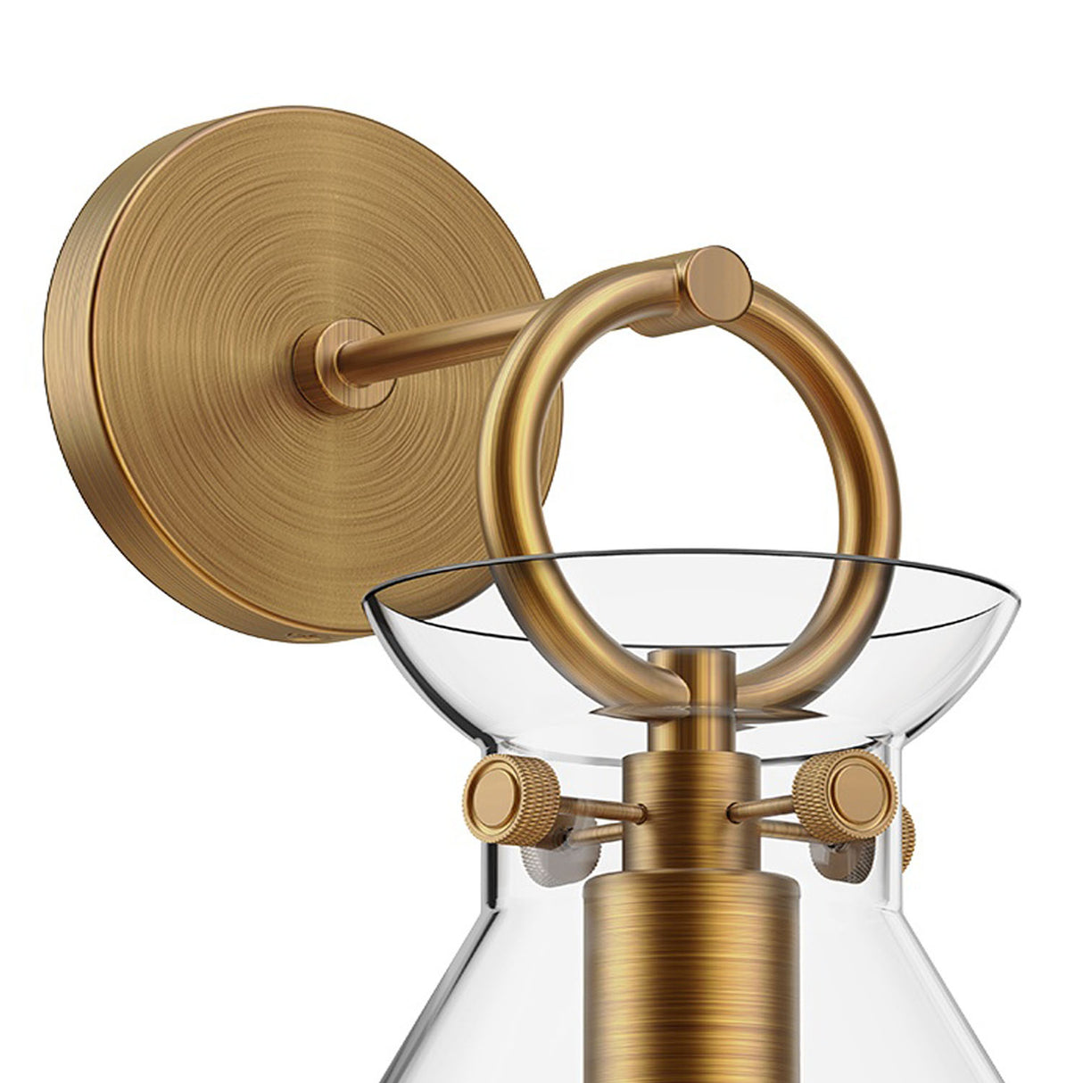 Aris Wall Sconce 13", Aged Brass and Clear Glass