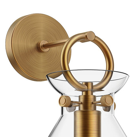 Aris Wall Sconce 13", Aged Brass and Clear Glass