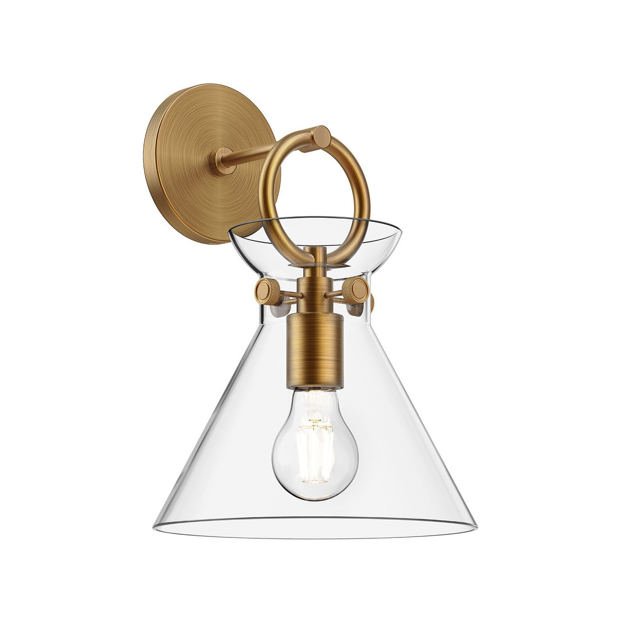 Aris Wall Sconce 13", Aged Brass and Clear Glass