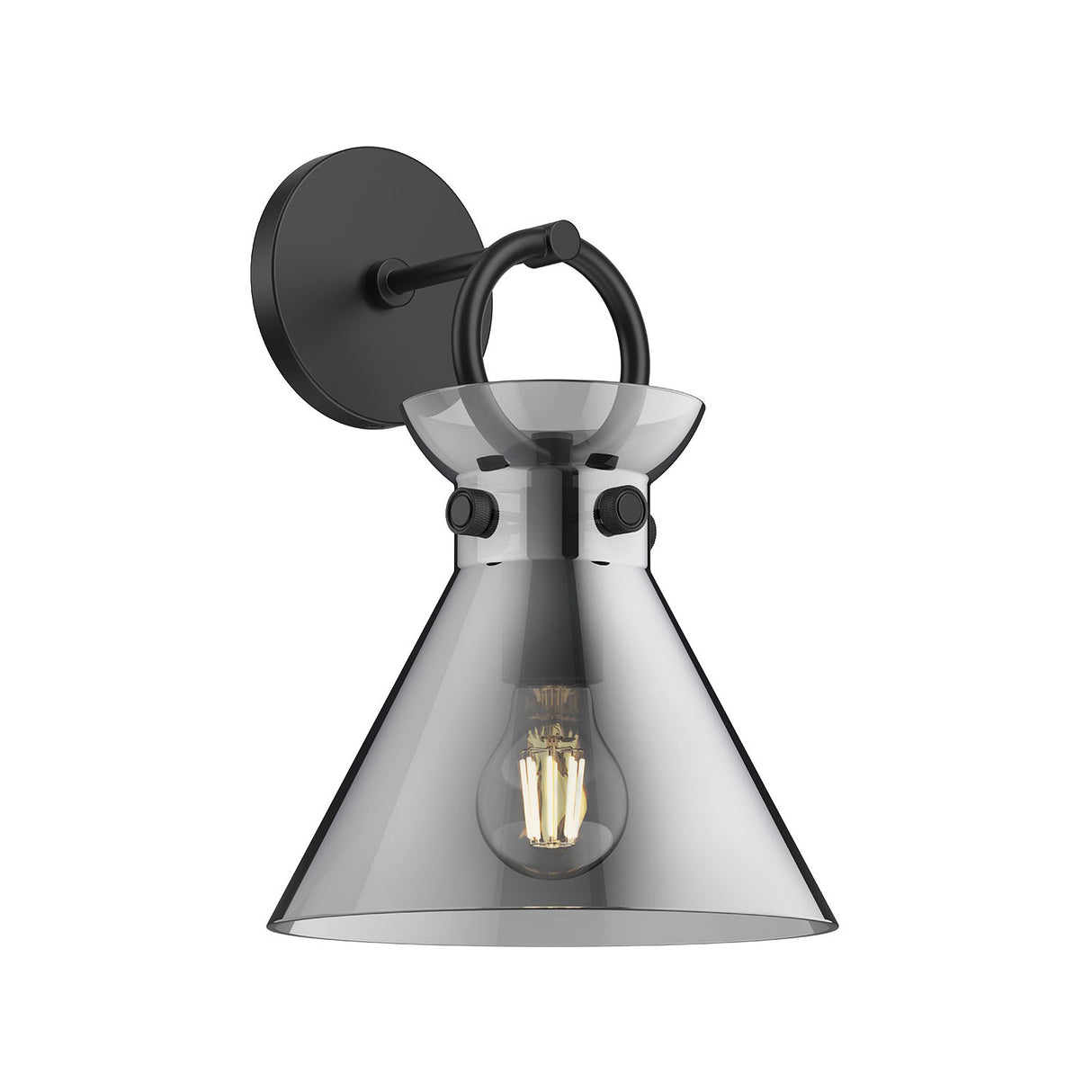 Aris Wall Sconce 13", Matte Black and Smoke Glass