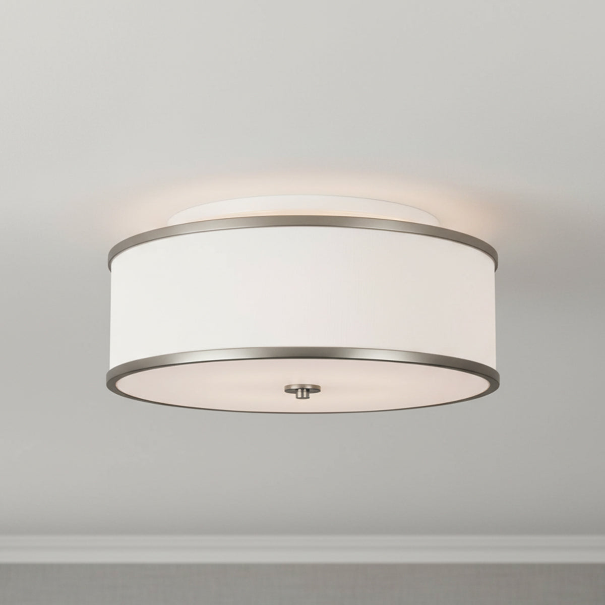 Walker Medium Flush Mount 20", Satin Nickel for Modern home with White Siding