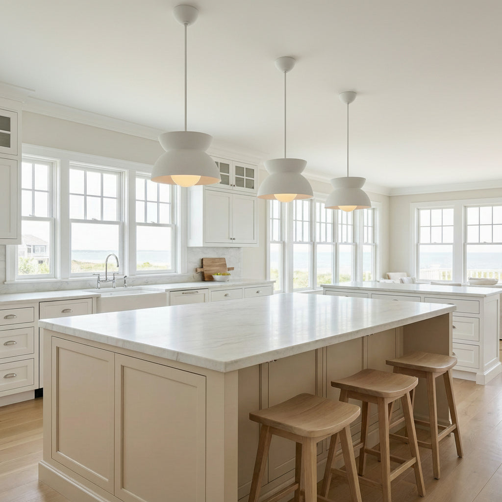 Varo Pendant 15, Textured White for Coastal home with White Siding