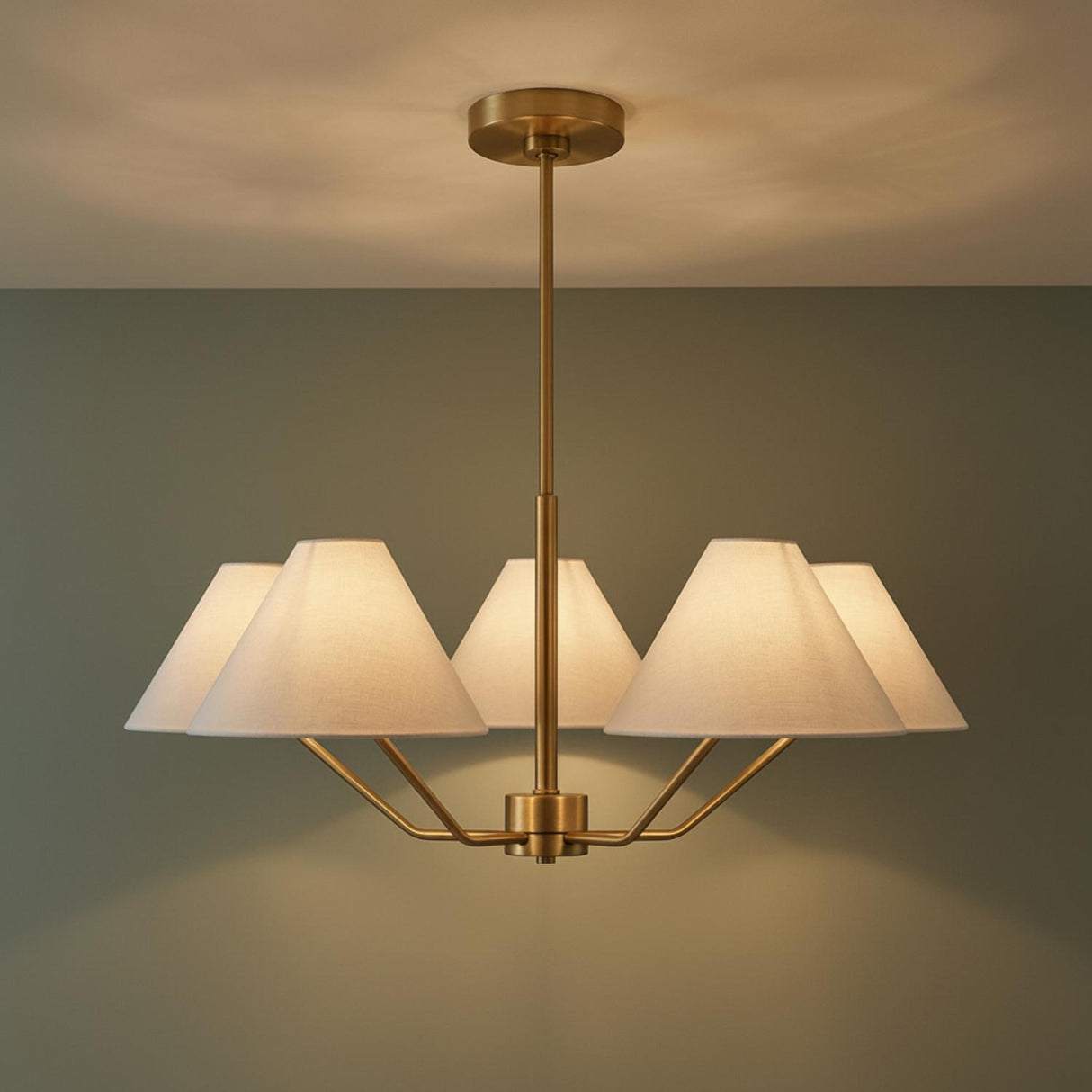 Wallace 5 Light Chandelier 30", Satin Brass