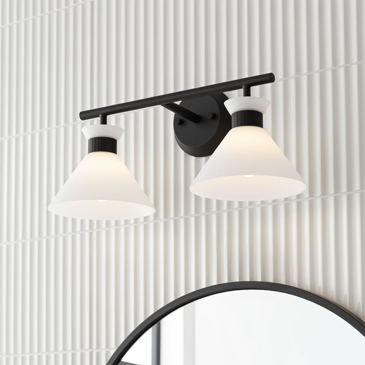 Issa 2 Light Vanity, Matte Black for Modern home with White Tile