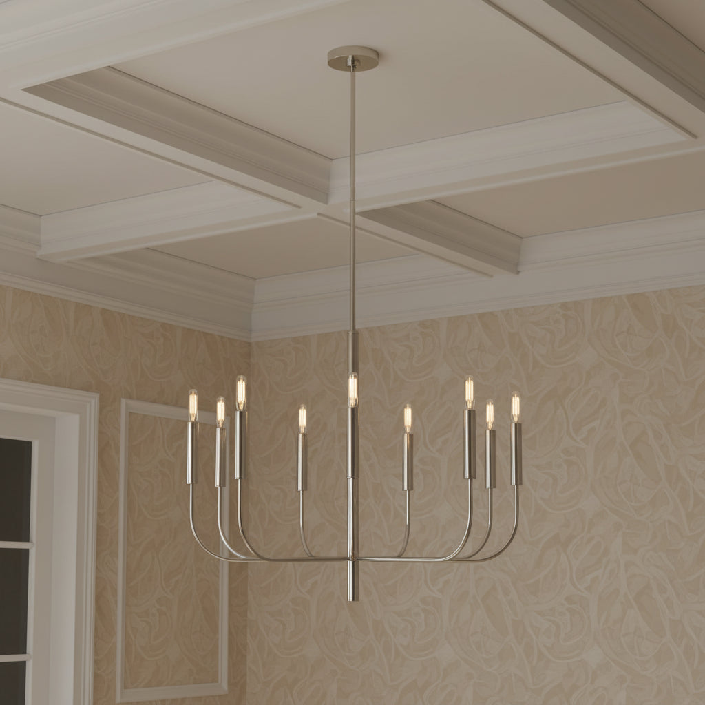 Thayer 9 Light Chandelier 30" for Modern home with Beige Wallpaper