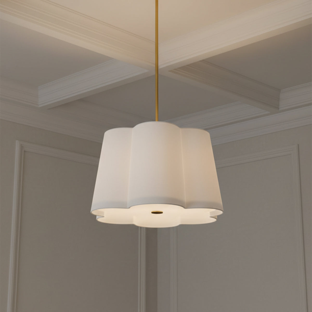 Odelia Medium Pendant 22, White and Brass for Traditional home with White paneling