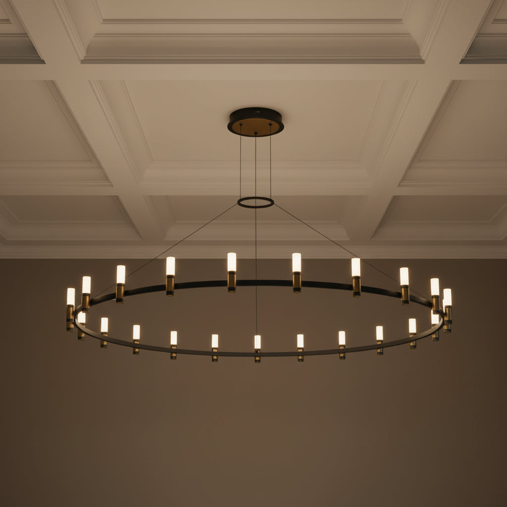 Roscoe 21 Light LED Chandelier 60" Black and Brass for Modern home with White Ceiling