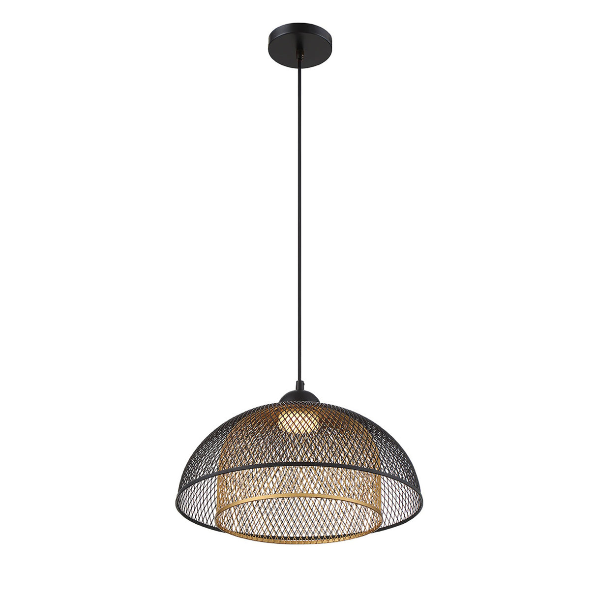 Tate LED Pendant 16", Matte Black and Brass