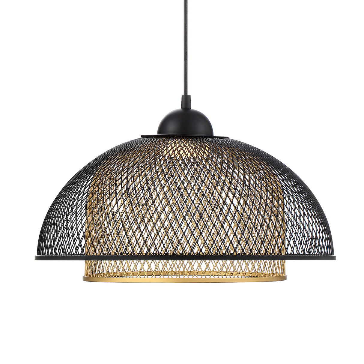 Tate LED Pendant 16", Matte Black and Brass
