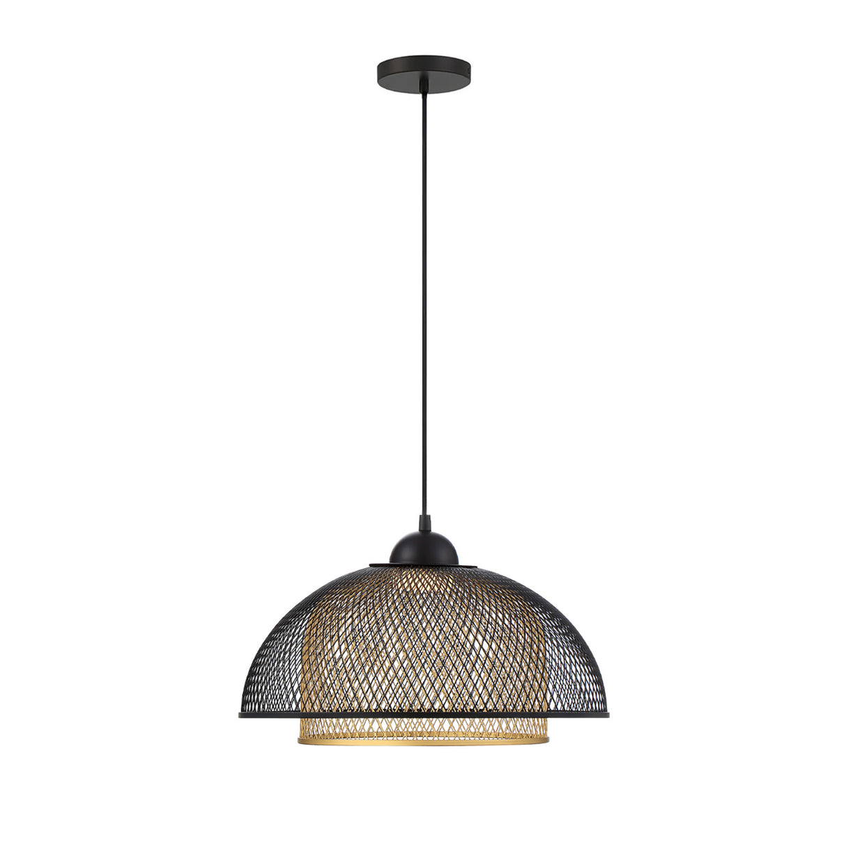 Tate LED Pendant 16", Matte Black and Brass