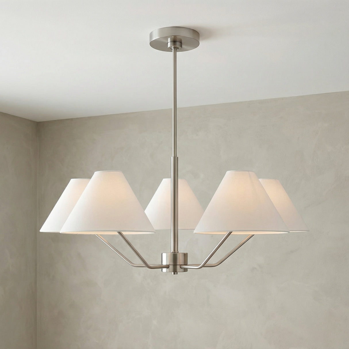 Wallace 5 Light Chandelier 30" for Modern home with Gray textured walls