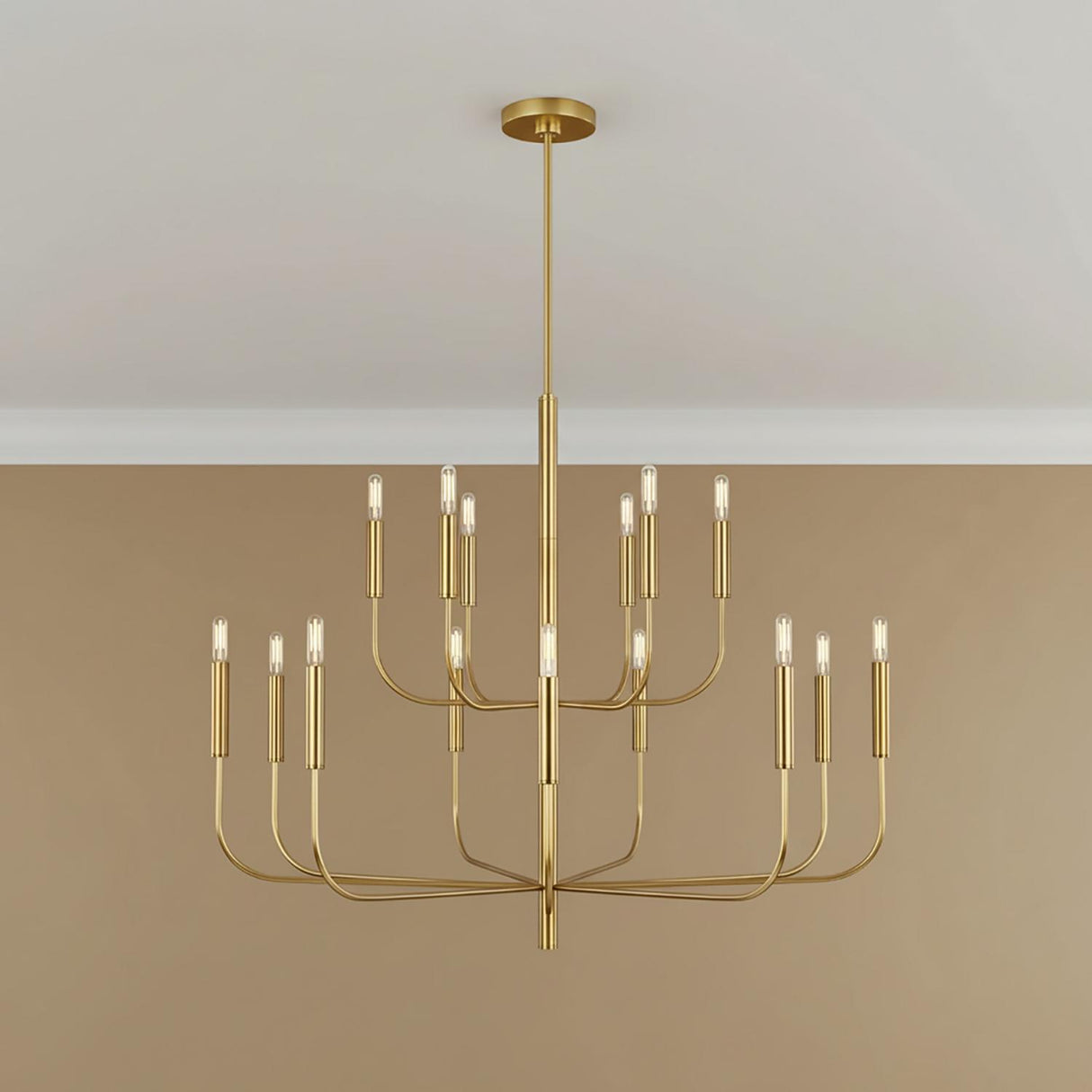 Thayer 15 Light Two-Tier Chandelier 49", Modern Brass