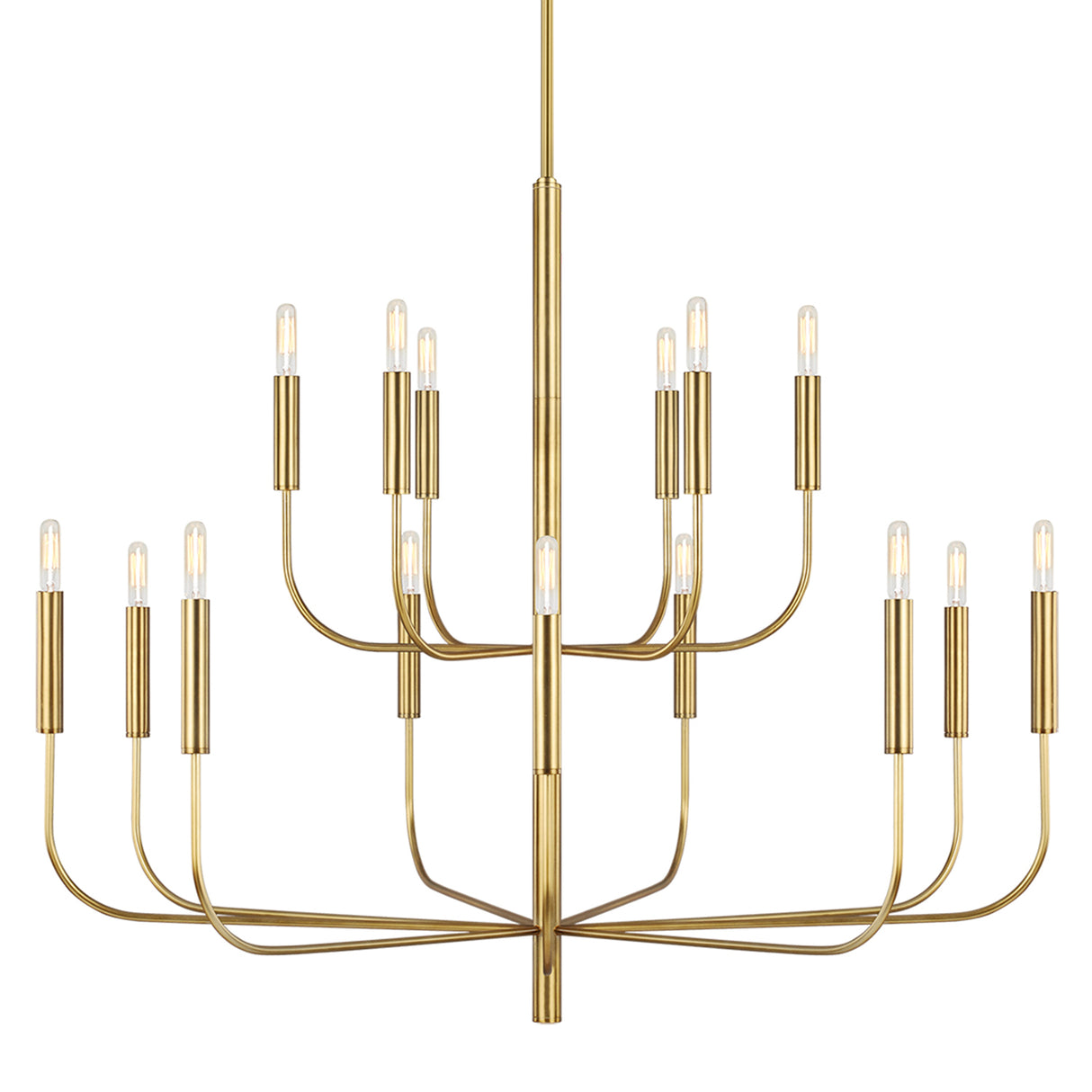 Thayer 15 Light Two-Tier Chandelier 49", Modern Brass