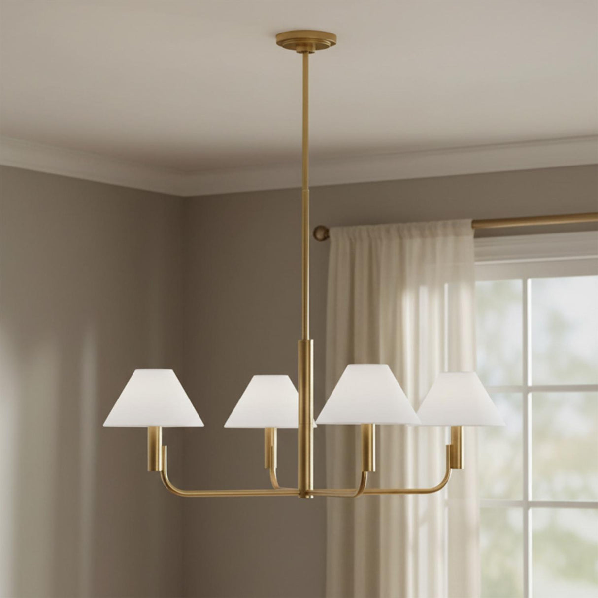 Altair 4 Light Chandelier 34", Modern Brass