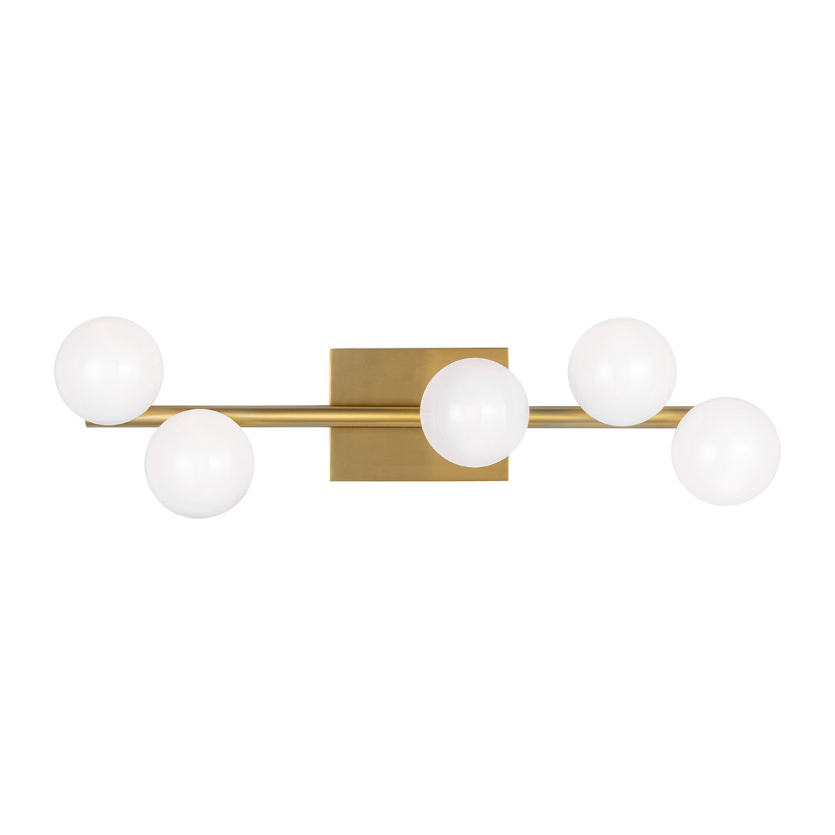 Veya 5 Light Wall Sconce 24", Modern Brass and Milk Glass