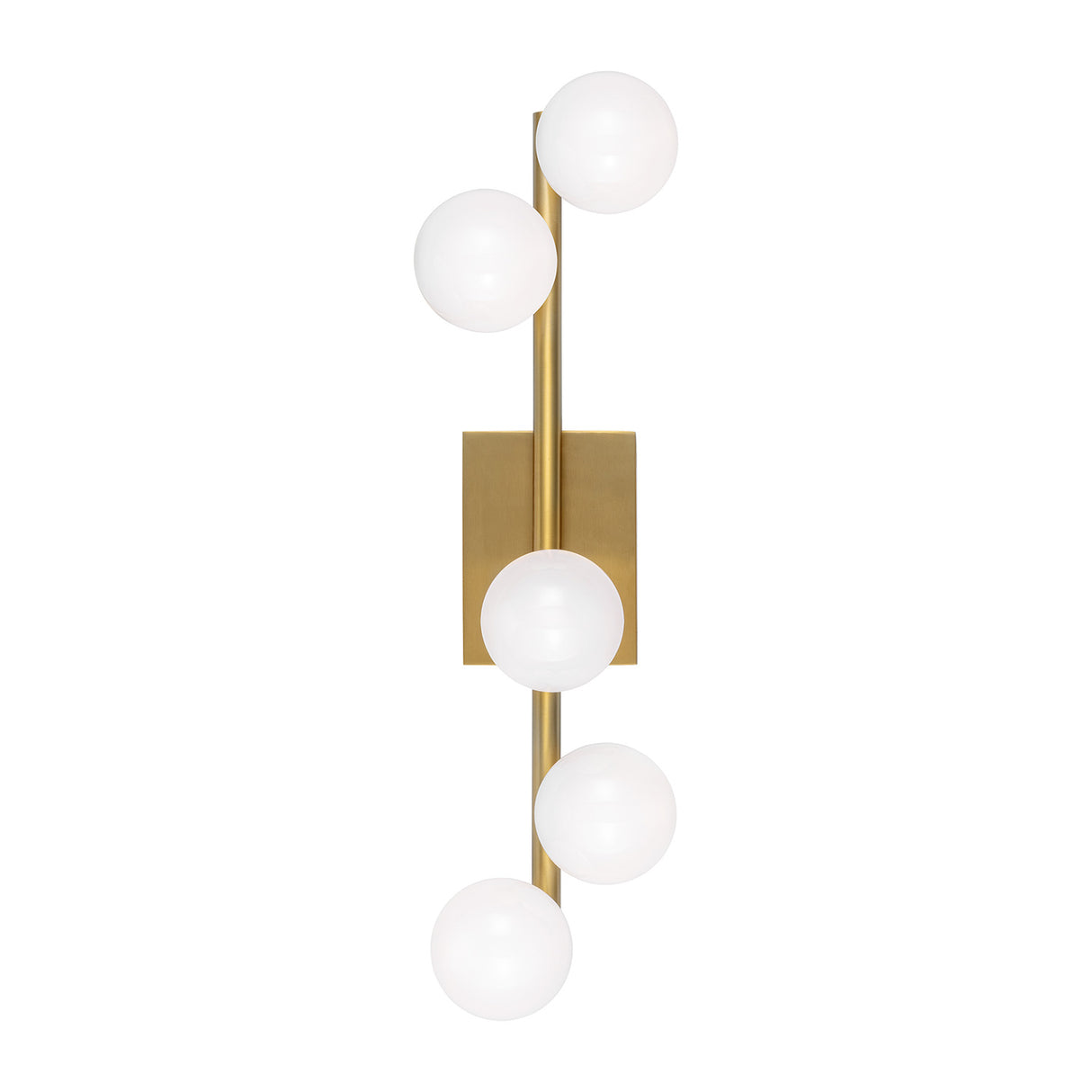 Veya 5 Light Wall Sconce 24", Modern Brass and Milk Glass