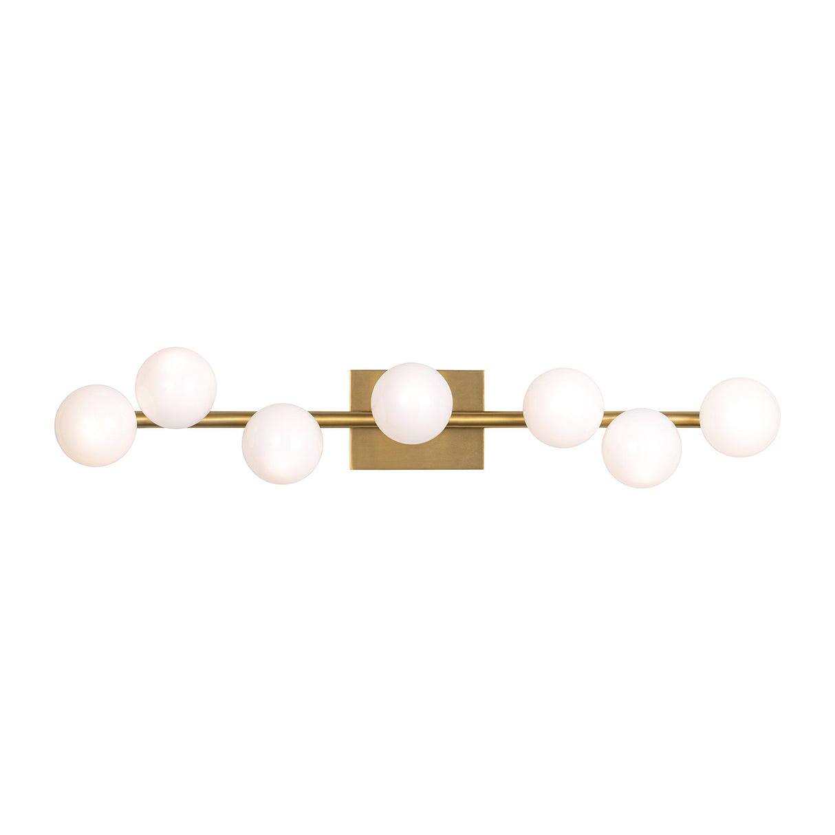 Veya 7 Light Wall Sconce 32", Modern Brass and Milk Glass
