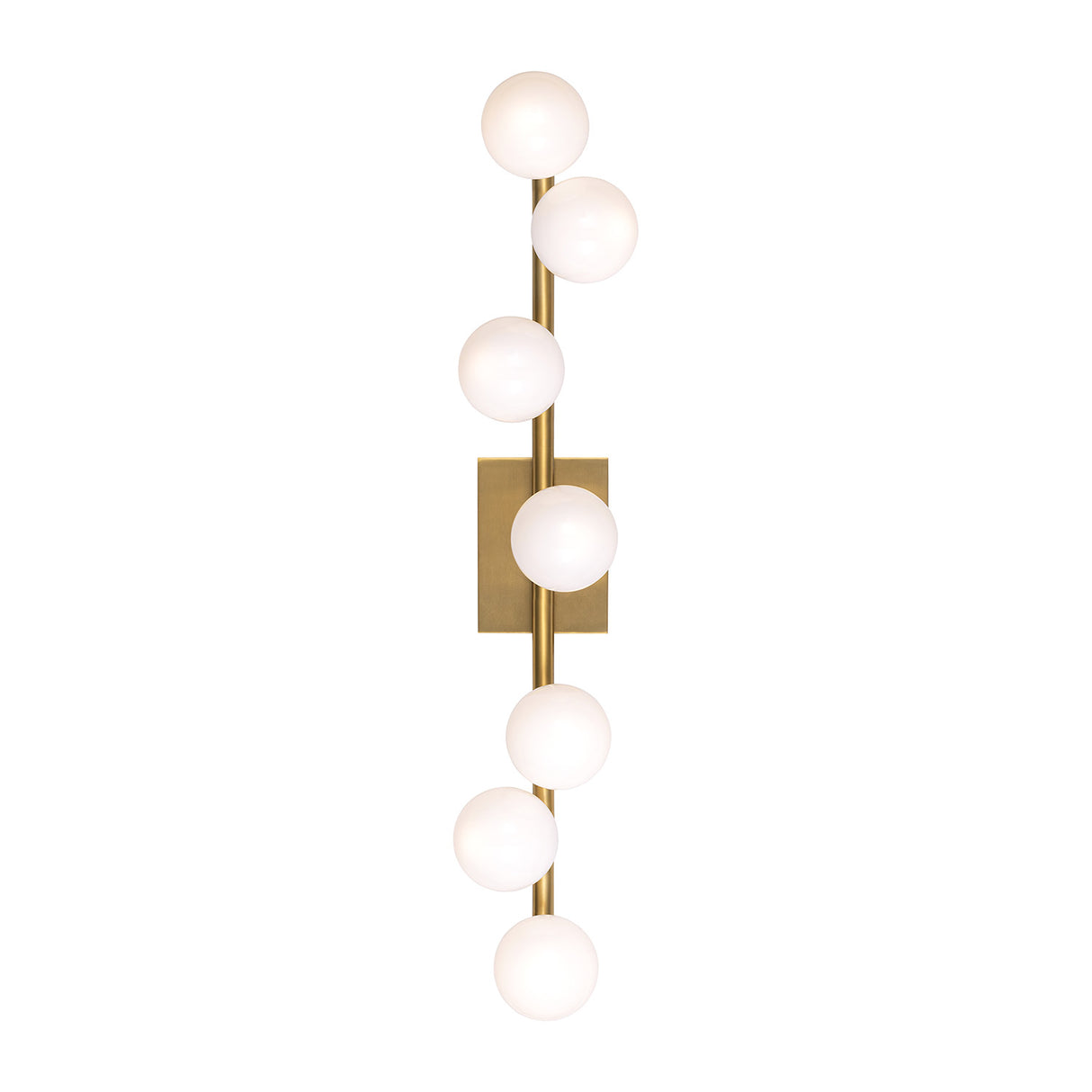 Veya 7 Light Wall Sconce 32", Modern Brass and Milk Glass