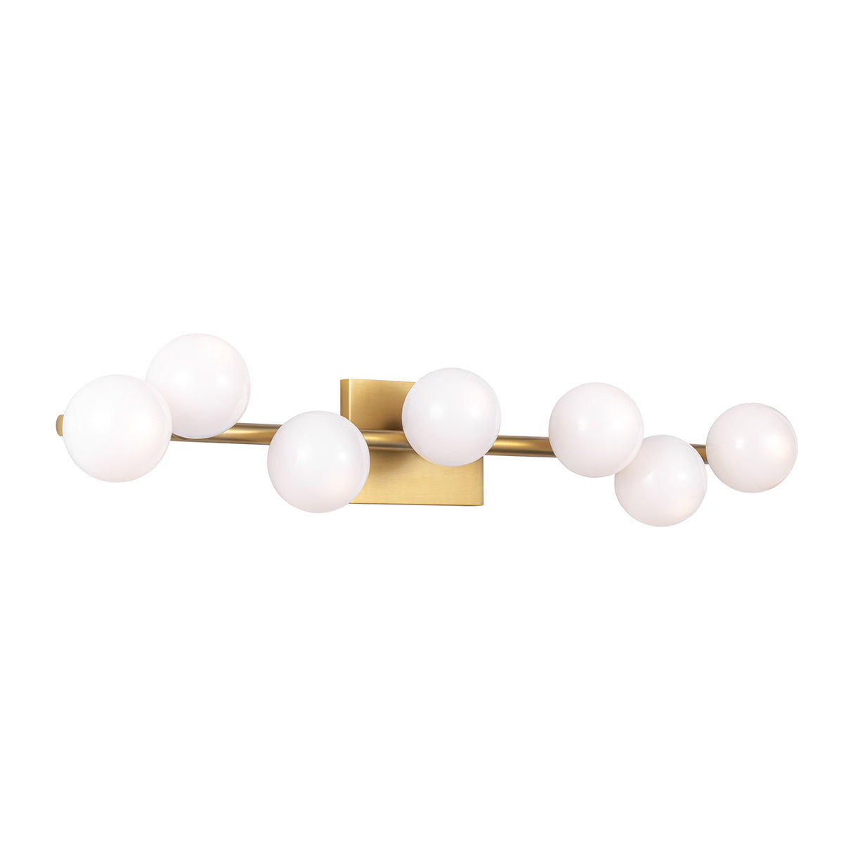 Veya 7 Light Wall Sconce 32", Modern Brass and Milk Glass
