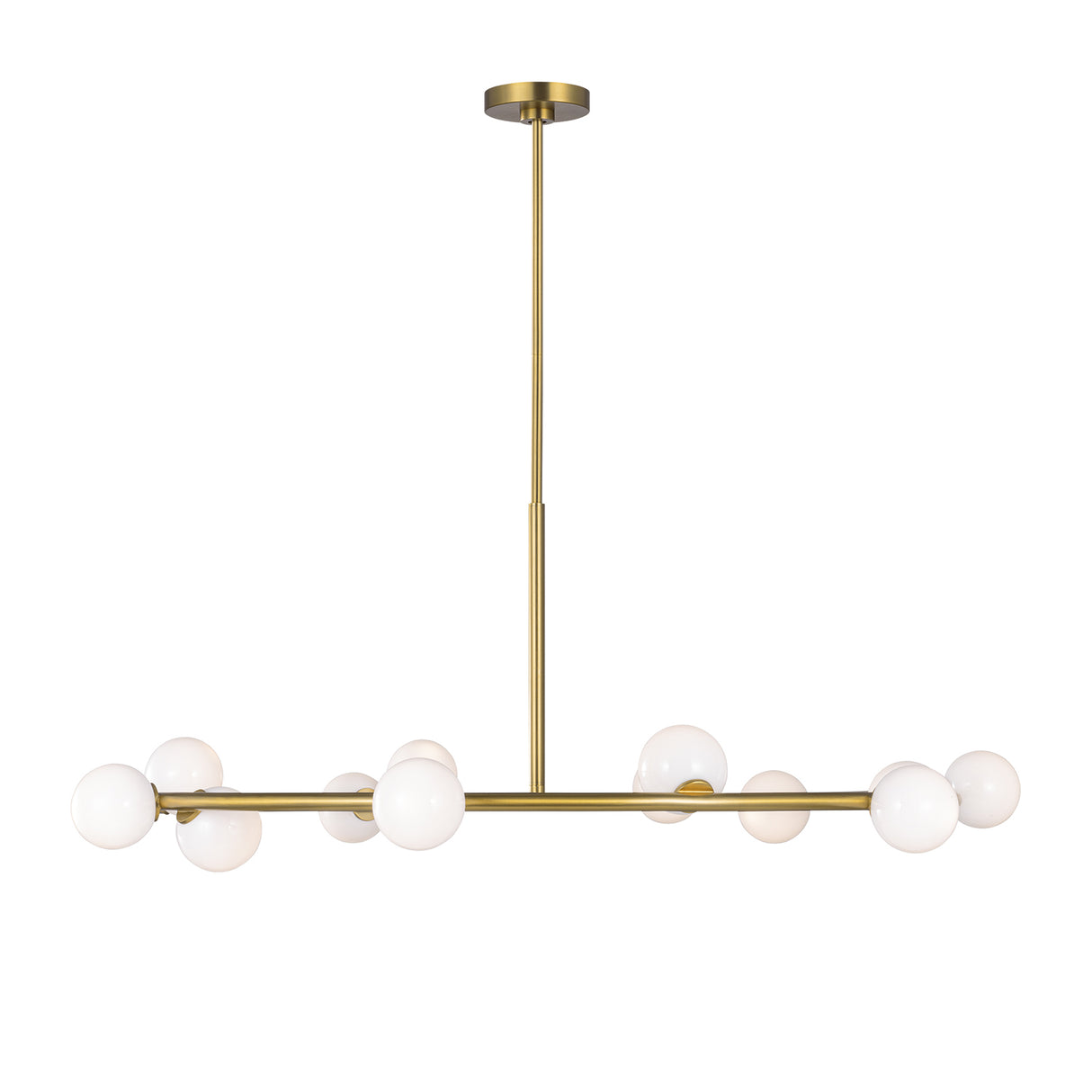 Veya 12 Light Chandelier 44", Modern Brass and Milk Glass