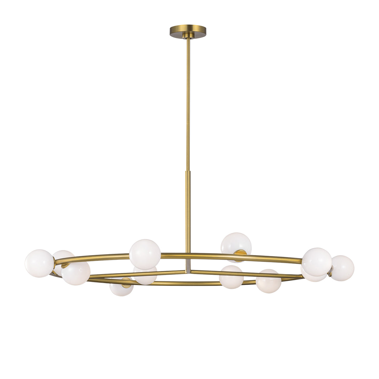 Veya 12 Light Chandelier 44", Modern Brass and Milk Glass