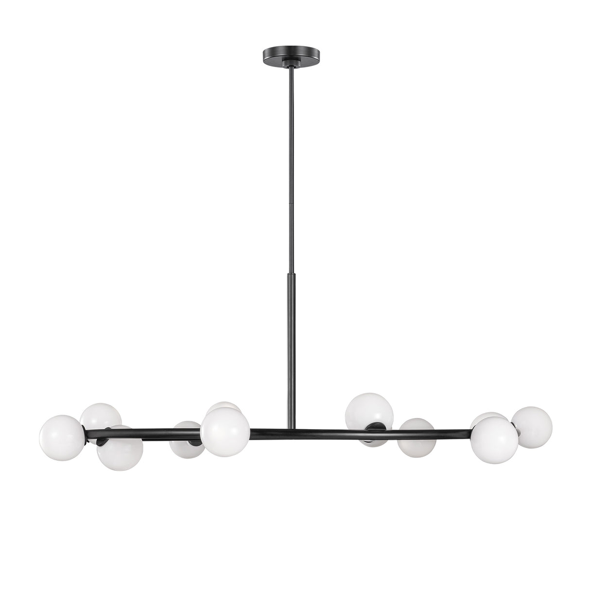 Veya 12 Light Chandelier 44", Aged Iron and Milk Glass