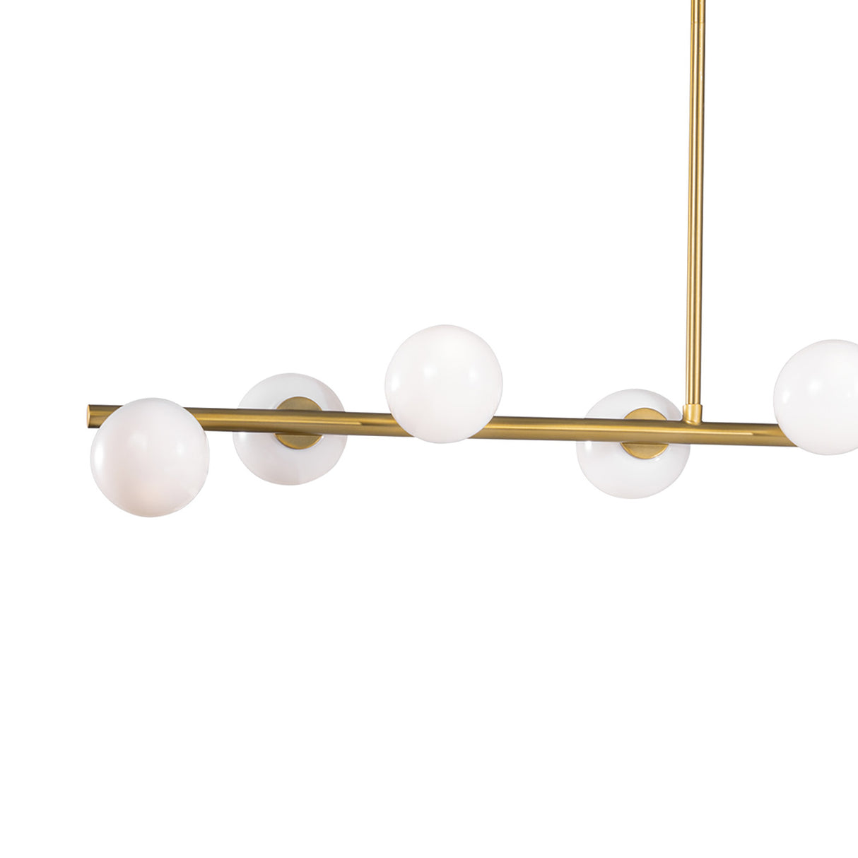 Veya 9 Light Linear Chandelier 49", Modern Brass and Milk Glass