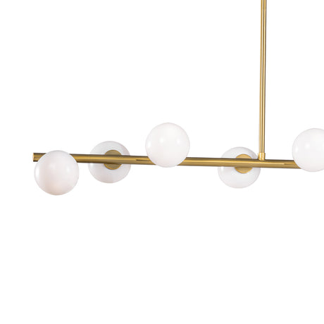 Veya 9 Light Linear Chandelier 49", Modern Brass and Milk Glass