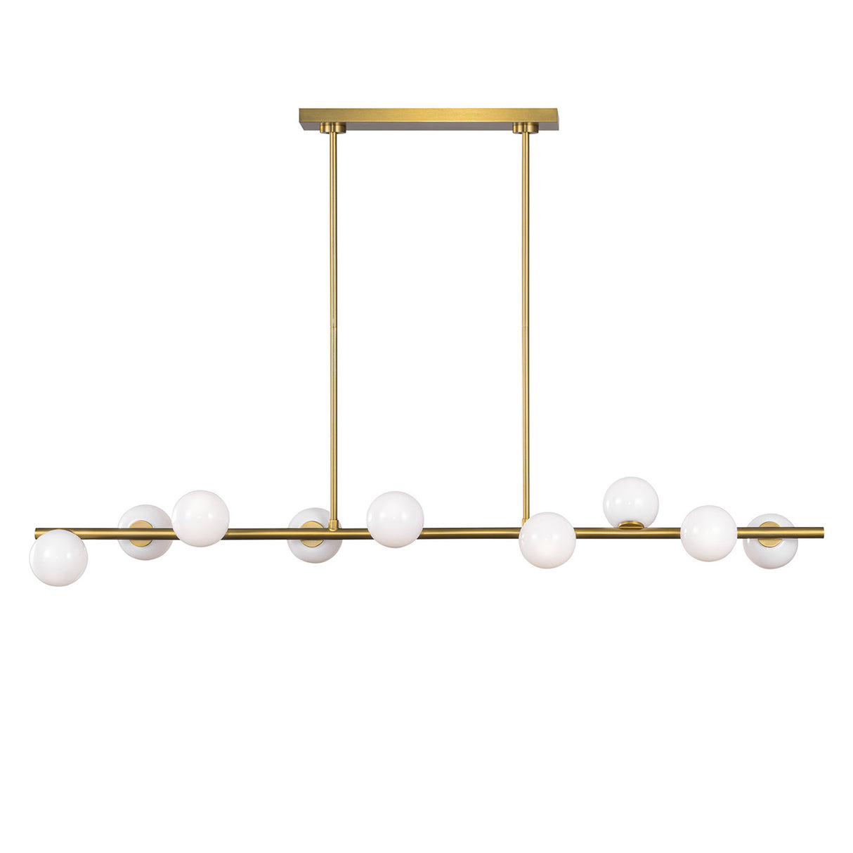 Veya 9 Light Linear Chandelier 49", Modern Brass and Milk Glass