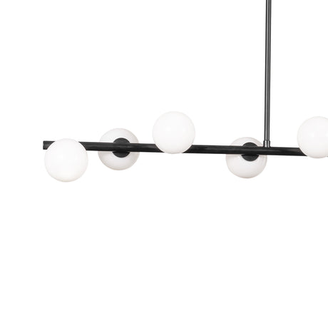 Veya 9 Light Linear Chandelier 49", Aged Iron and Milk Glass
