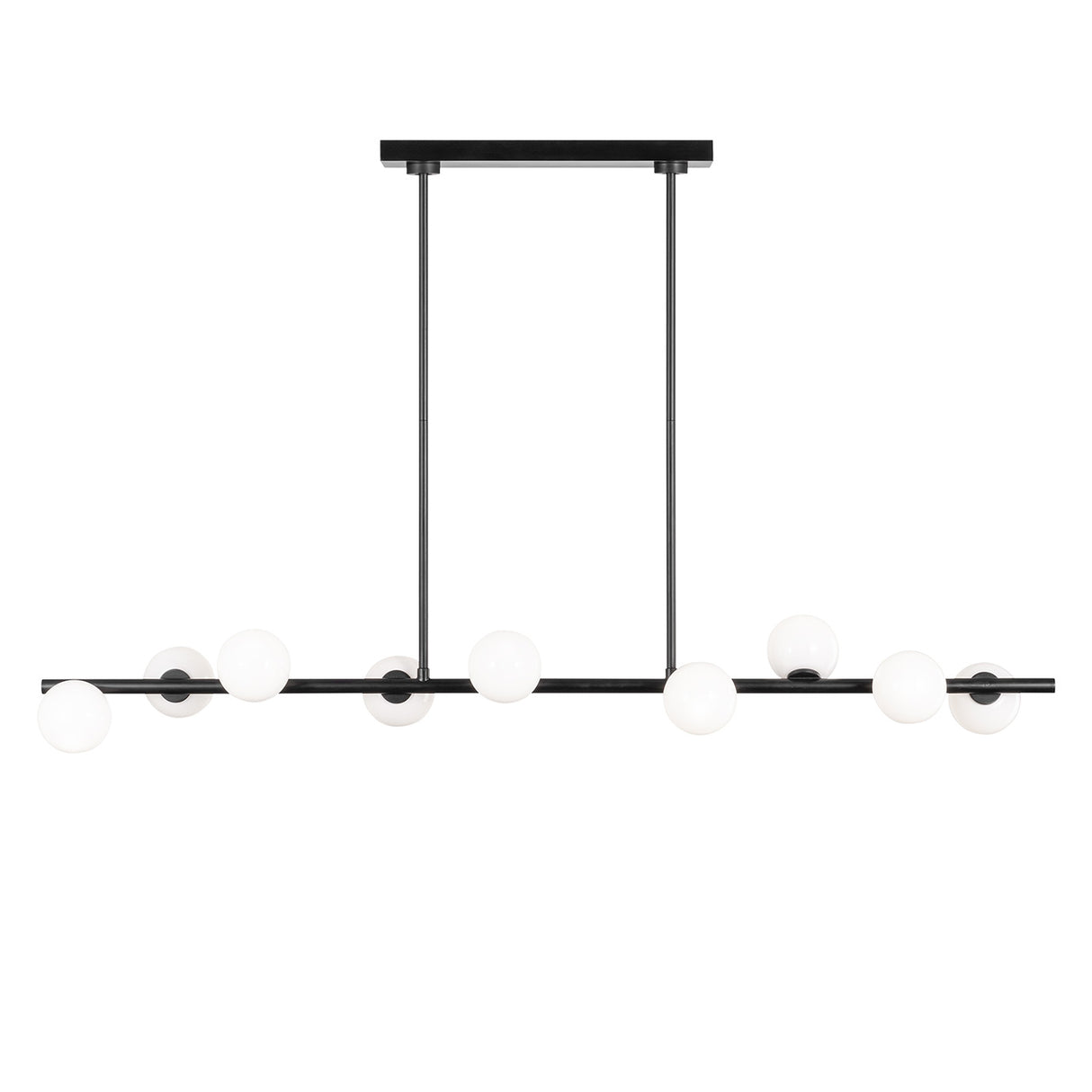 Veya 9 Light Linear Chandelier 49", Aged Iron and Milk Glass