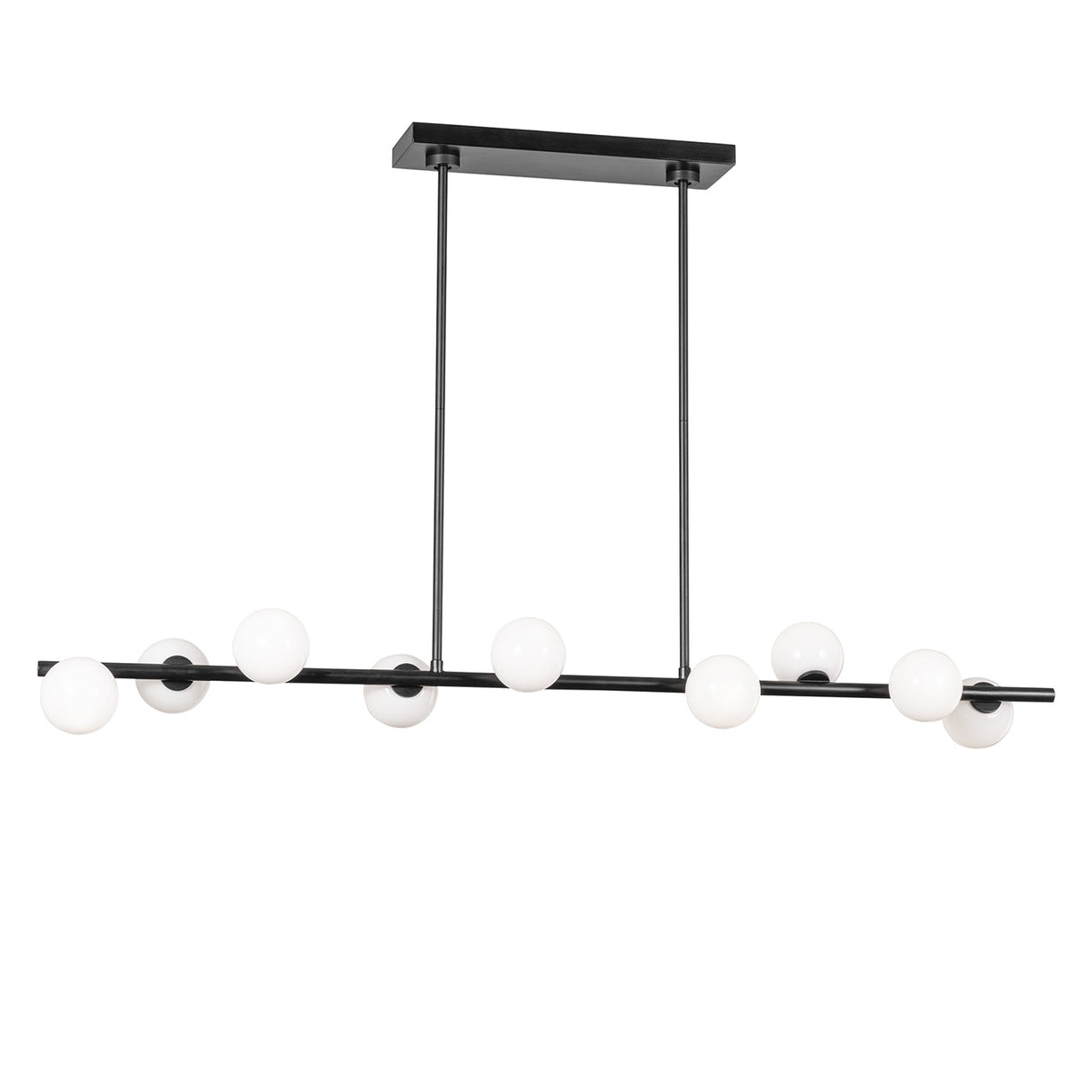 Veya 9 Light Linear Chandelier 49", Aged Iron and Milk Glass