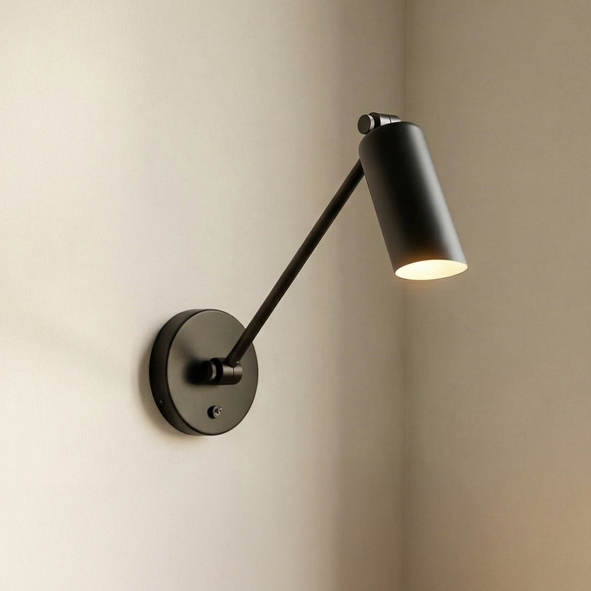 Nilo Adjustable One Arm Wall Light, Matte Black for Modern home with Beige Wall Sconce