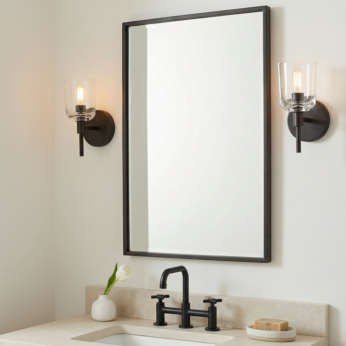 Emrys Wall Sconce 9, Aged Iron for Modern home with White Walls