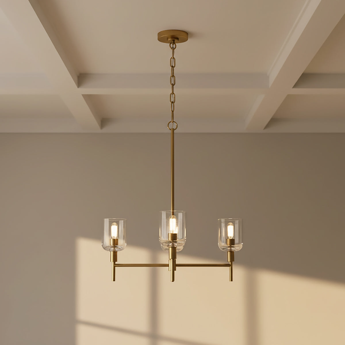 Emrys 3 Light Chandelier 24" for Modern Farmhouse home with Warm Beige walls