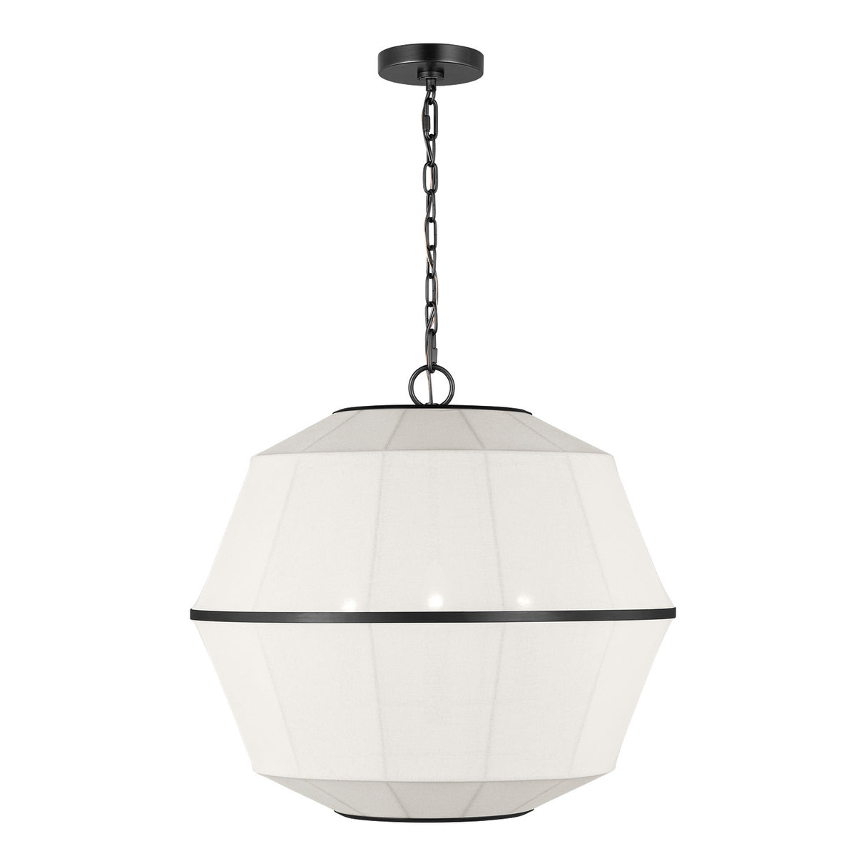 Birch Medium Pendant 22", Aged Iron and White Linen