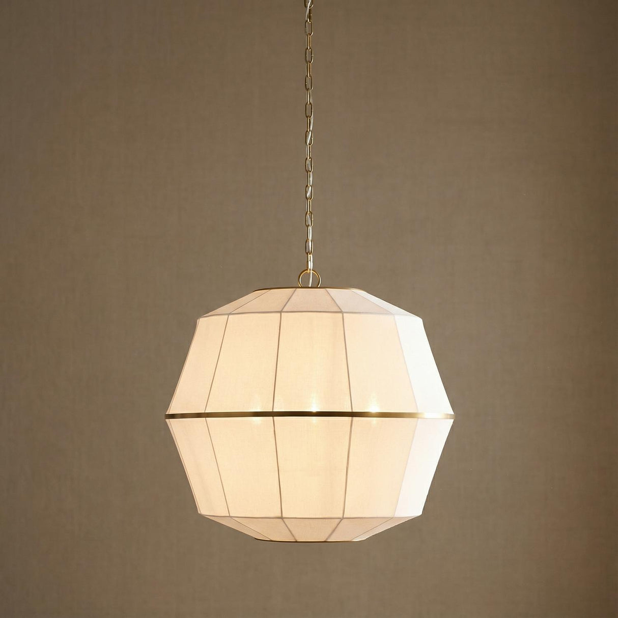 Birch Large Pendant 28", Modern Brass and White Linen