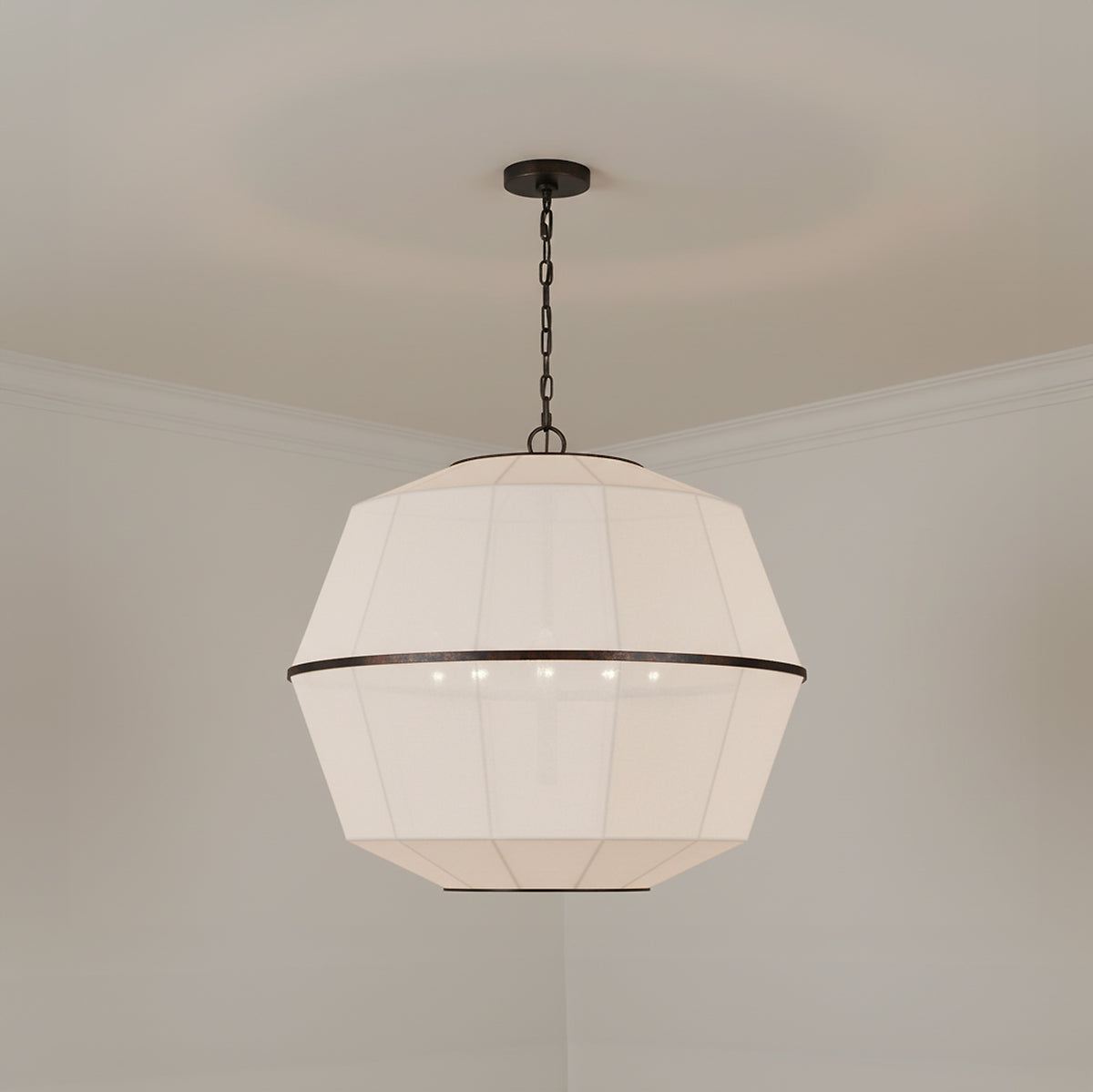 Birch Large Pendant 28", Aged Iron and White Linen for Transitional home with White Walls