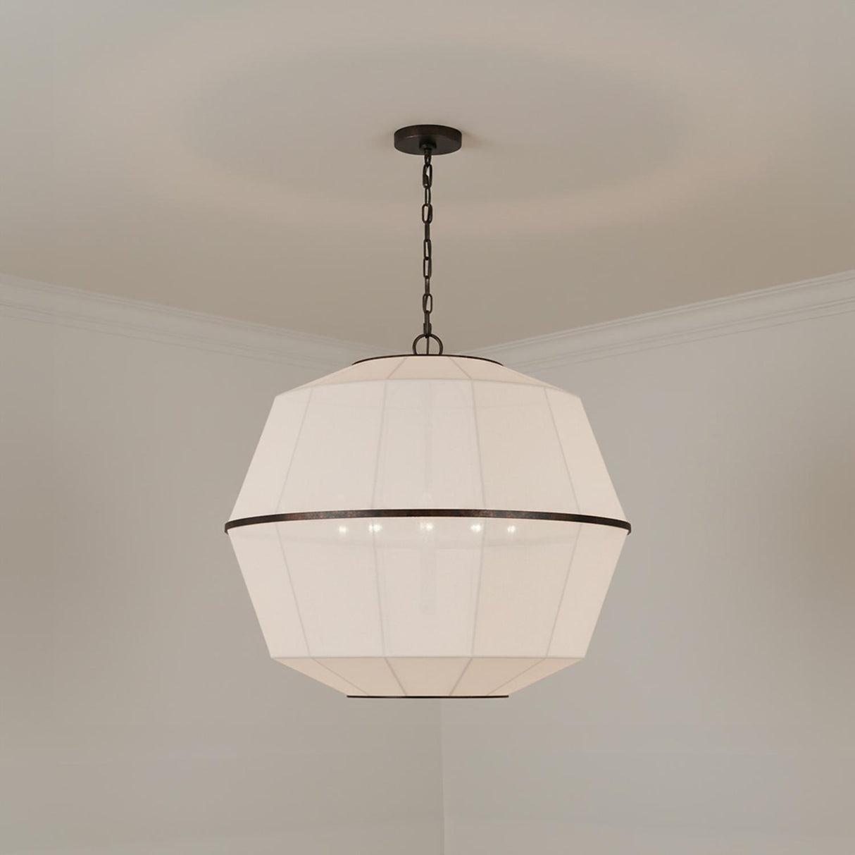 Birch Large Pendant 28", Aged Iron and White Linen