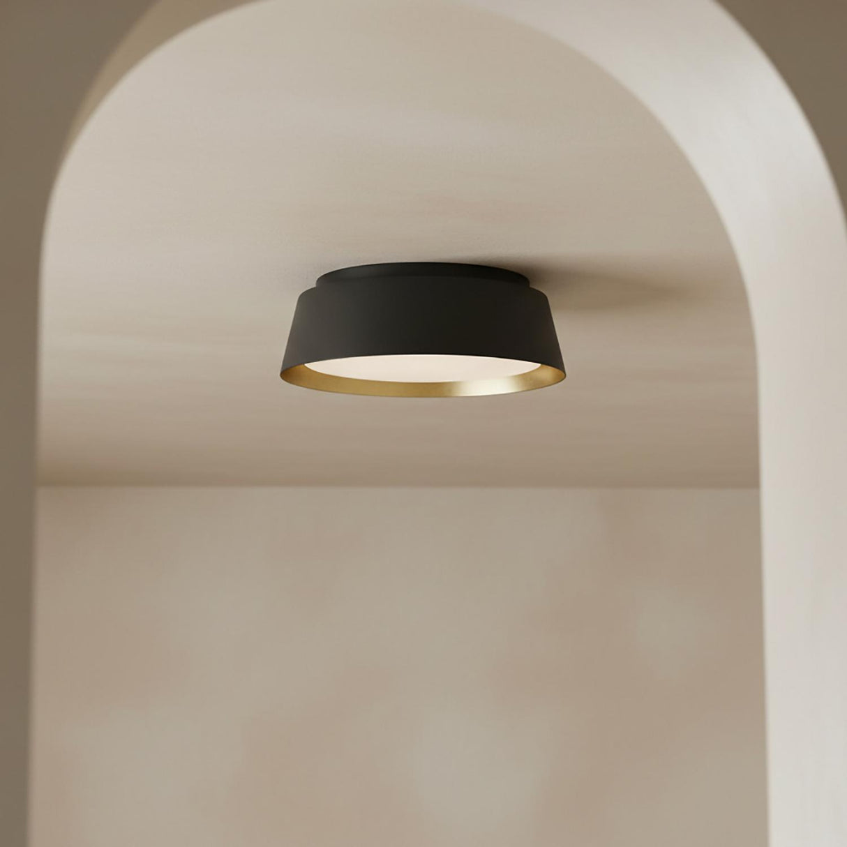 Langston Medium Flush Mount 14", Matte Black with Brushed Brass