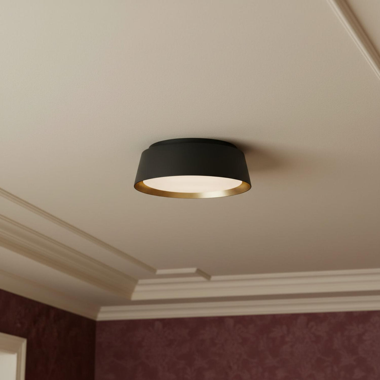 Langston Medium Flush Mount 14", Matte Black with Brushed Brass
