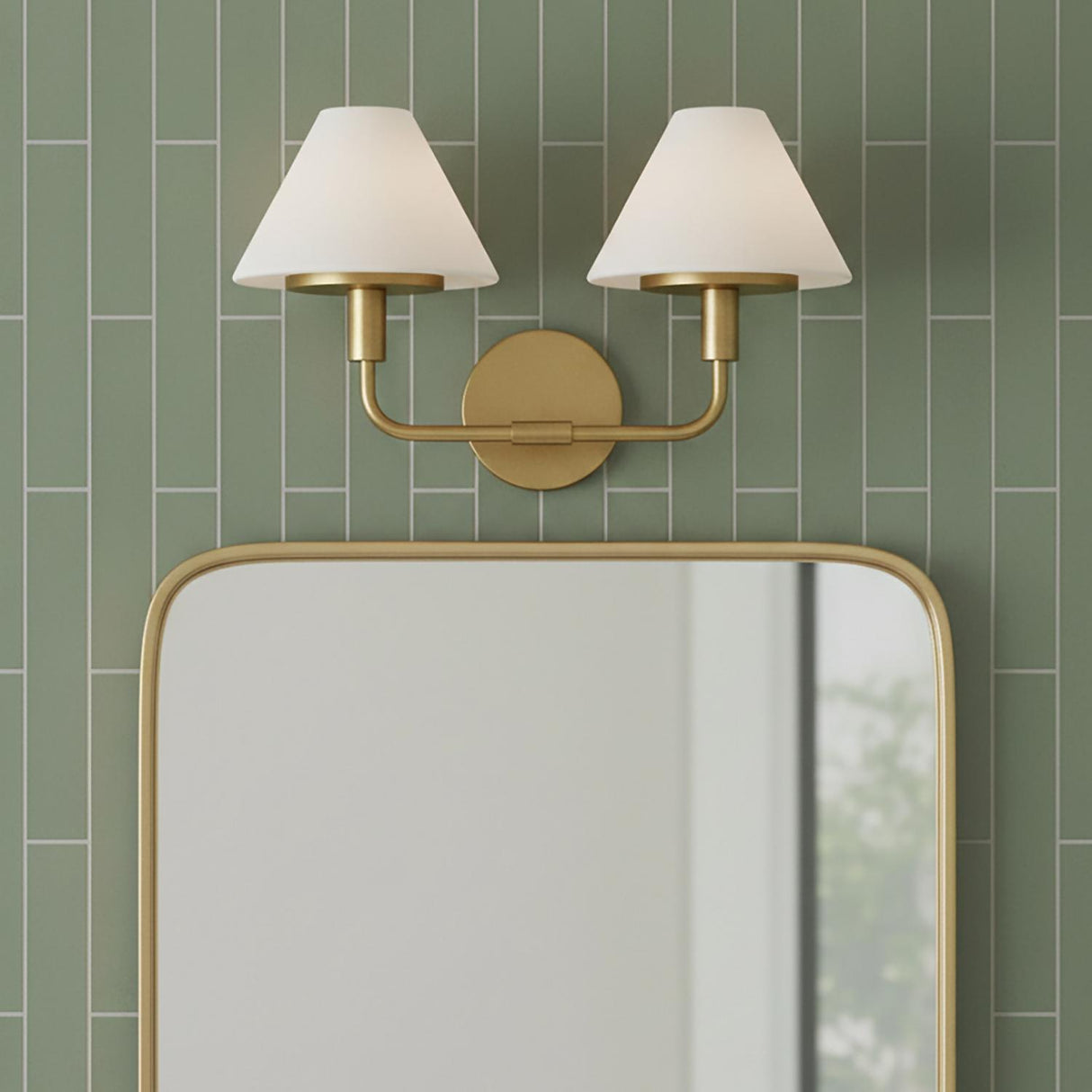 Dean 2 Light Vanity, Satin Brass and Opal Glass