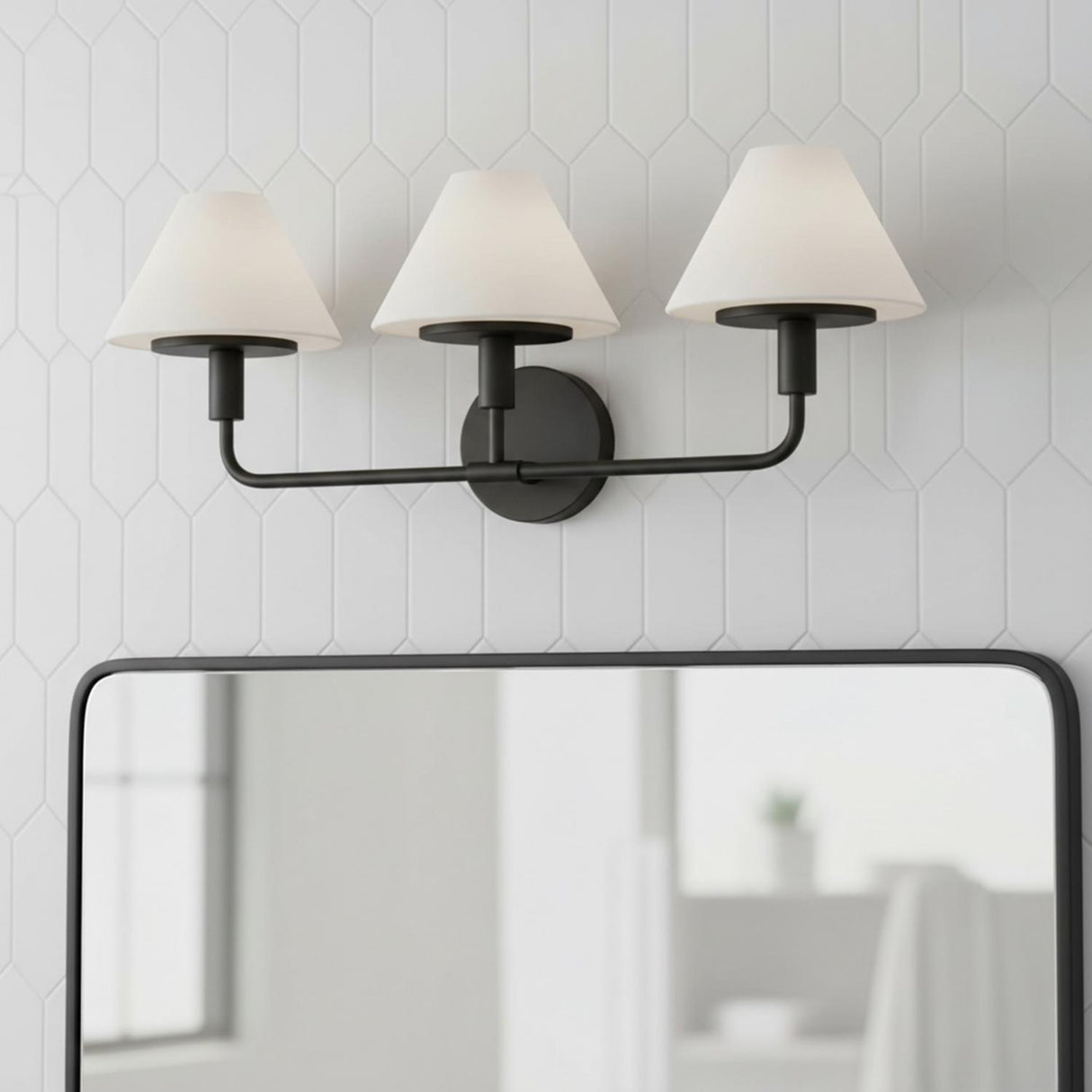 Dean 3 Light Vanity, Matte Black and Opal Glass