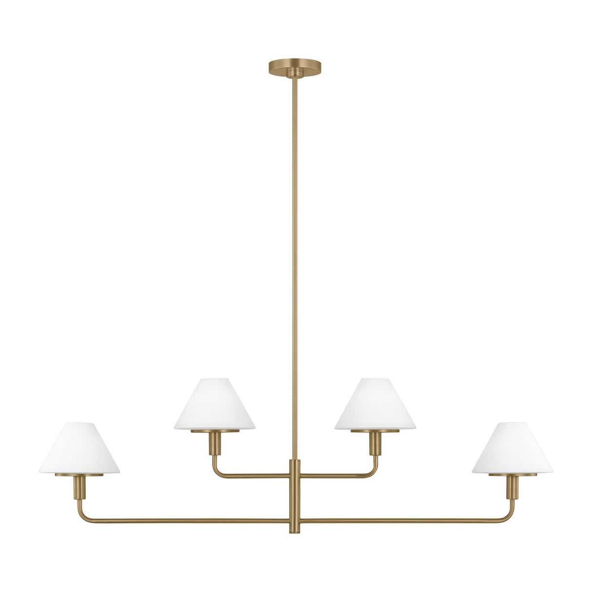 Dean 4 Light Chandelier 50", Satin Brass and Opal Glass