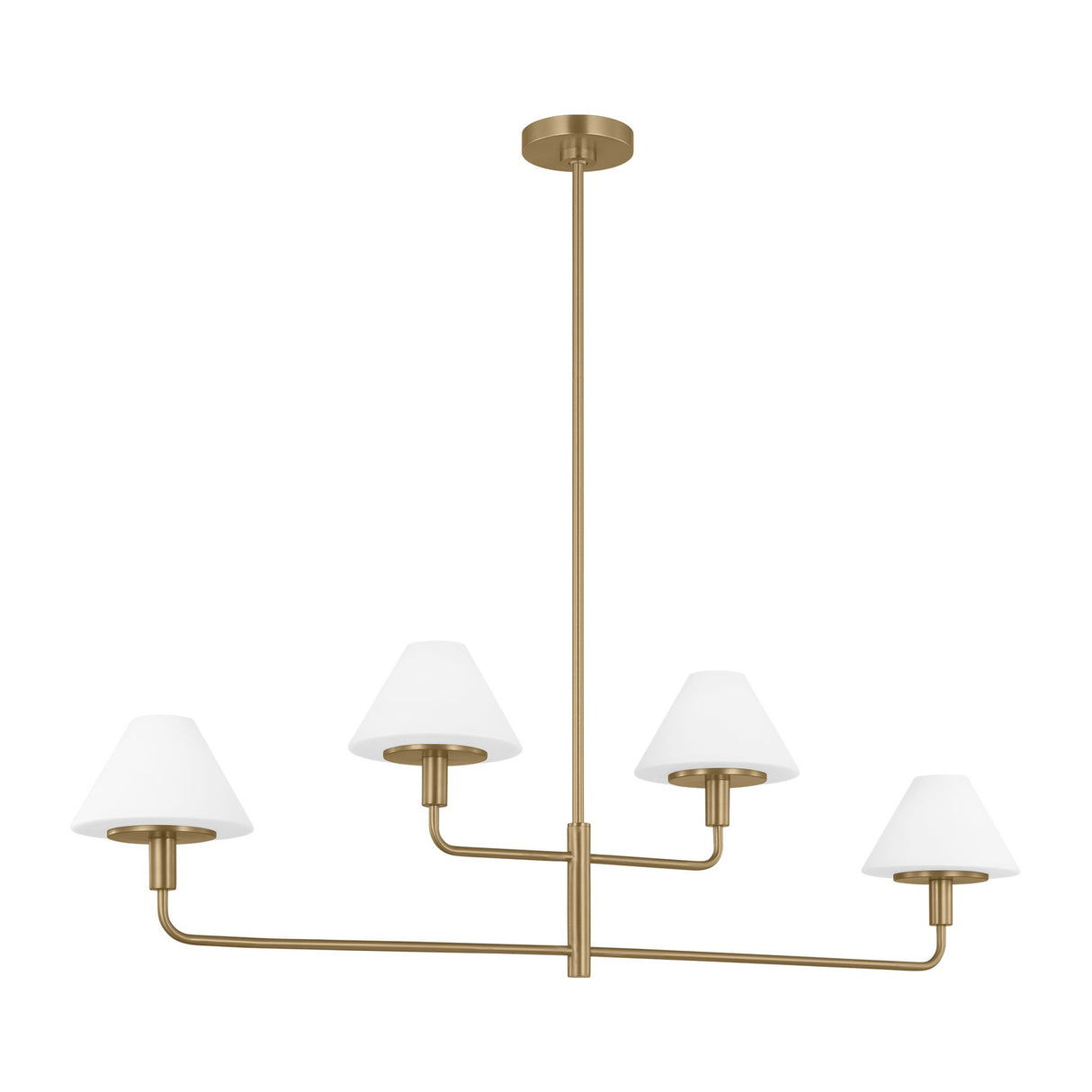 Dean 4 Light Chandelier 50", Satin Brass and Opal Glass