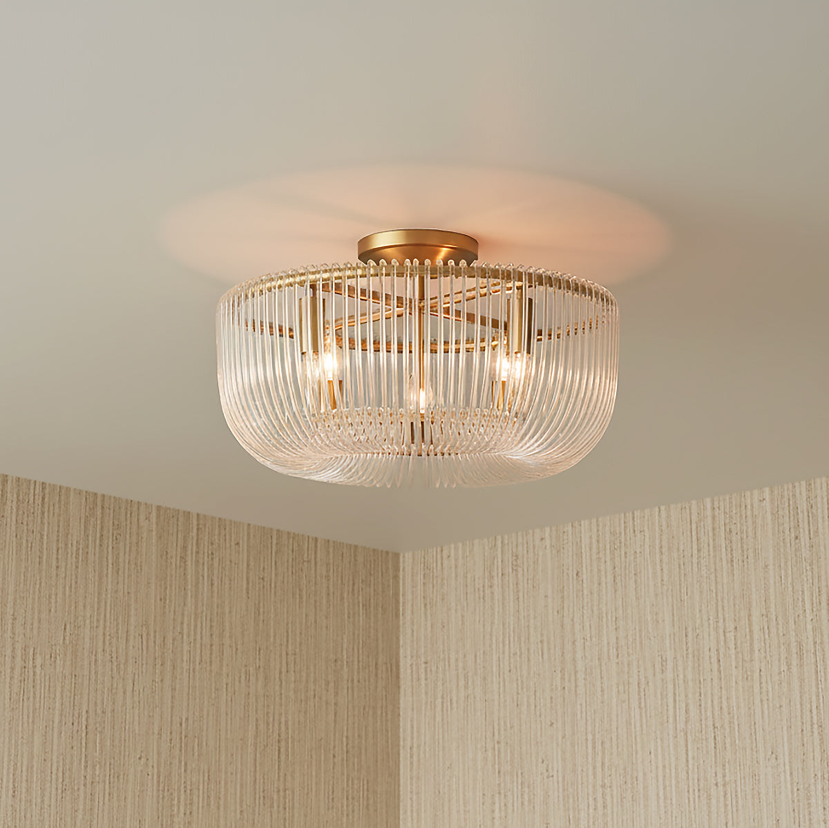 Amir Flush Mount 20" for Modern home with Warm Beige Wallpaper