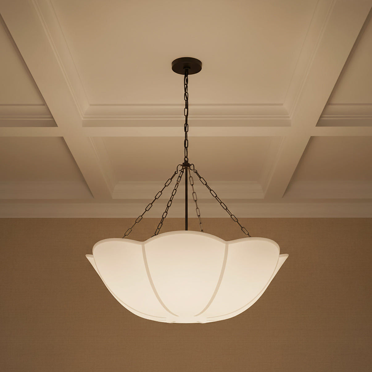 Ava Pendant 32", Aged Iron for Transitional home with Beige Textured Walls