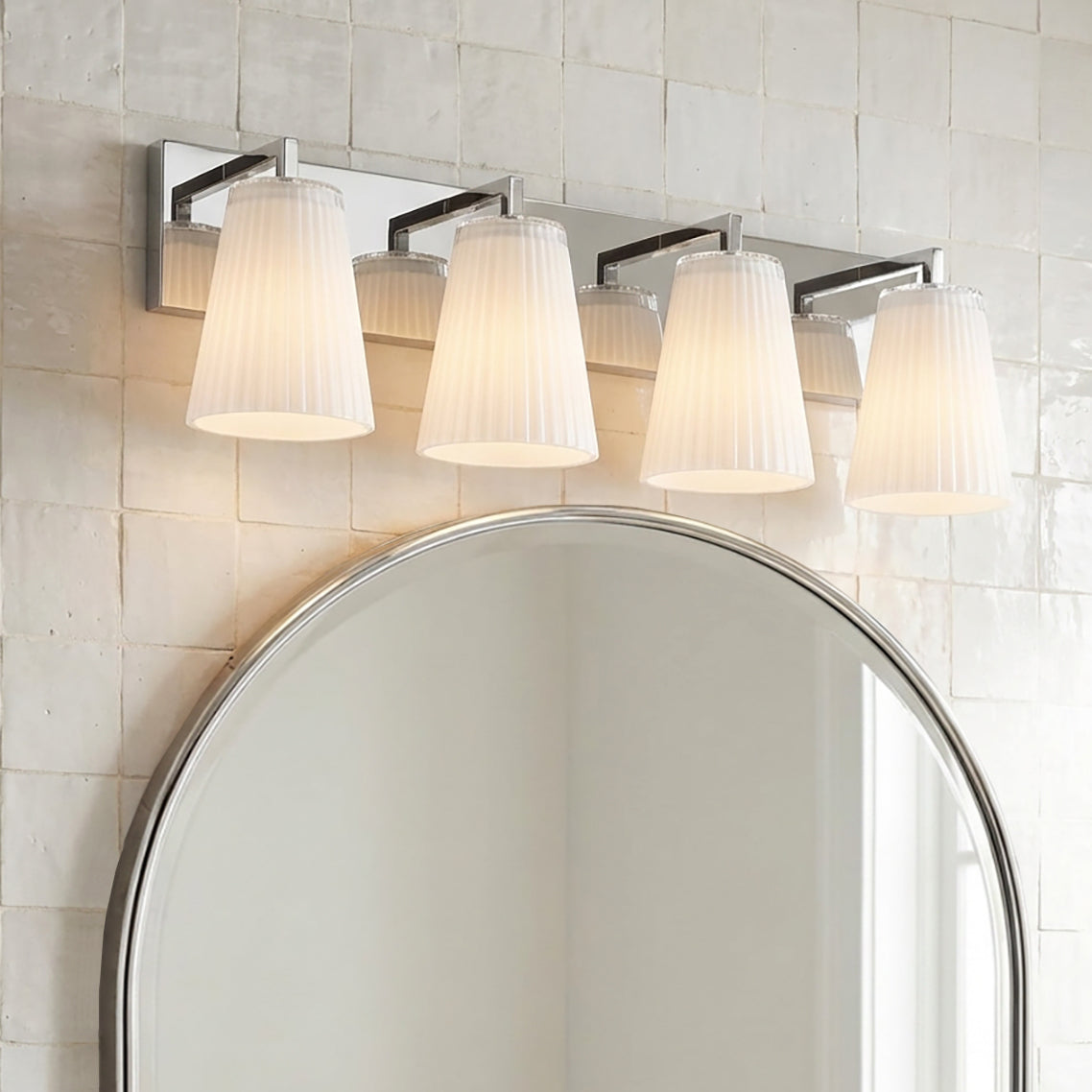 Margot 4 Light Vanity, Chrome for Modern home with White Tile