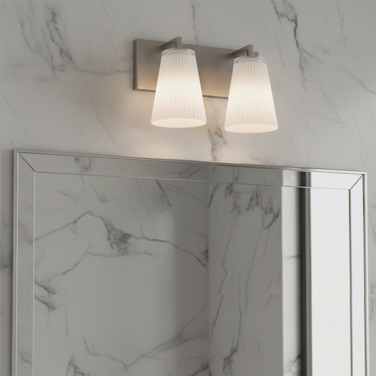 Margot 2 Light Vanity, Brushed Nickel for Modern home with White Marble