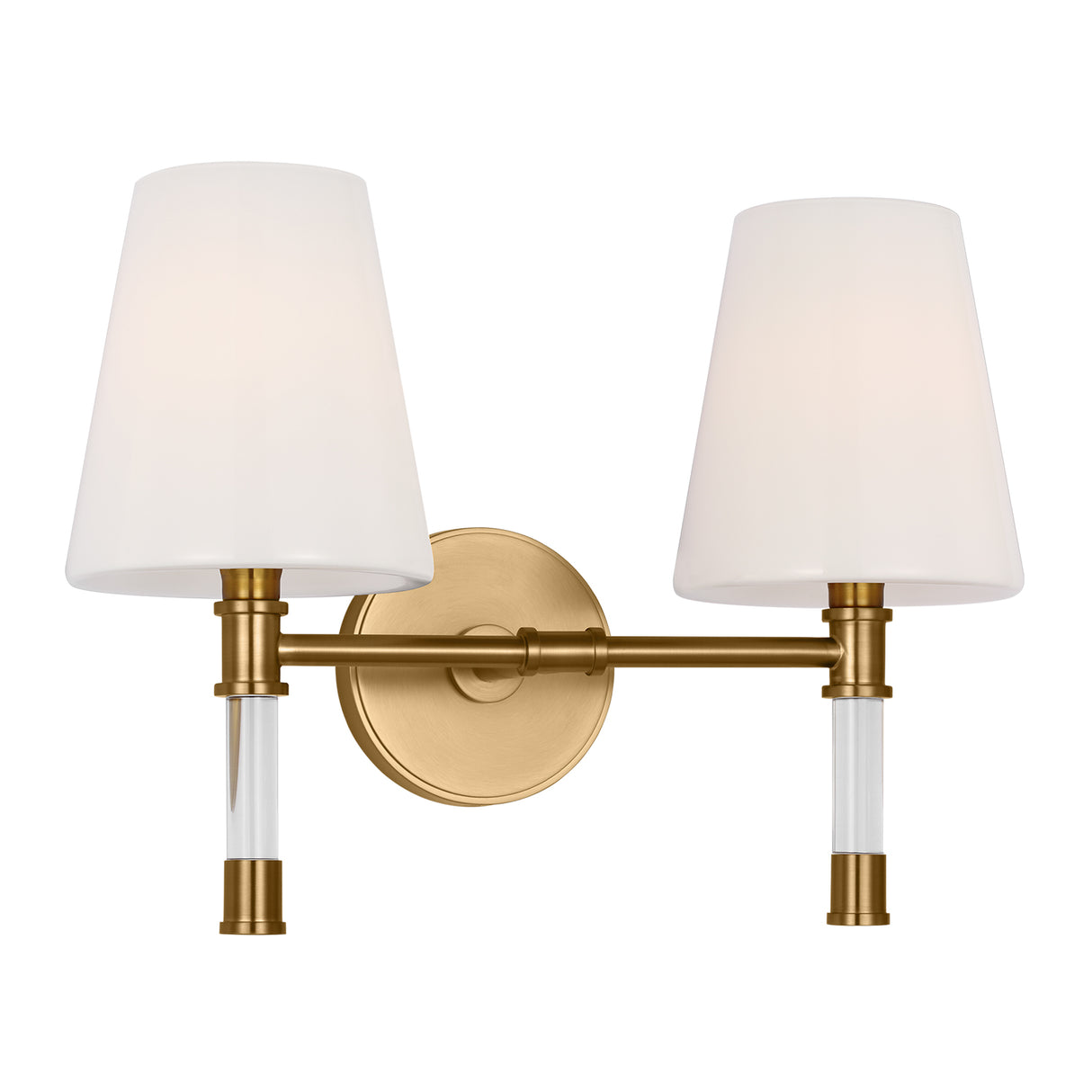 Audrey 2 Light Vanity, Modern Brass and Milk Glass
